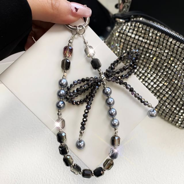 Pad Kunstleder Handy mit Perlen Lanyard Strap Schleife Kristall