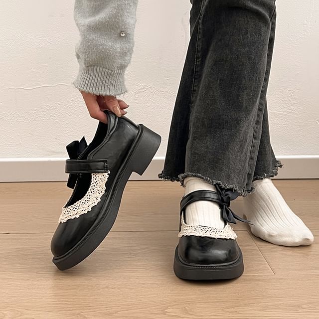 Mary Trim Jane Bow Shoes Lace Platform