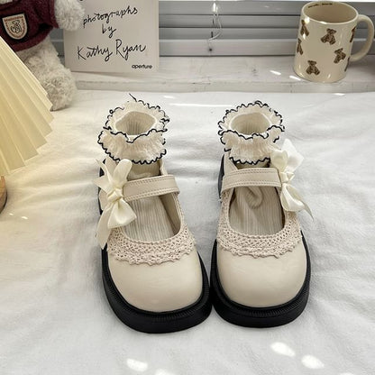 Mary Trim Jane Bow Shoes Lace Platform