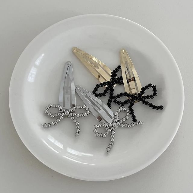 Set Clip Hair Beaded Alloy Bow