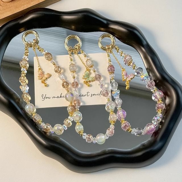 Butterfly Crystal Faux with Phone Lanyard Strap Pad