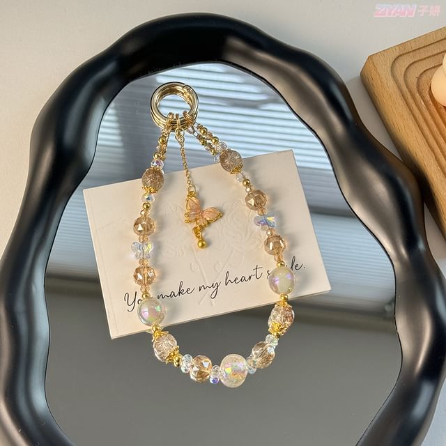 Butterfly Crystal Faux with Phone Lanyard Strap Pad