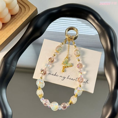 Butterfly Crystal Faux with Phone Lanyard Strap Pad