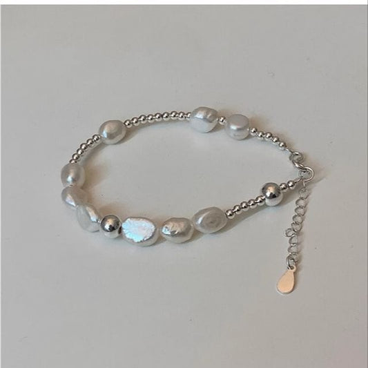 Sterling Beaded Pearl Bracelet Silver Faux 925