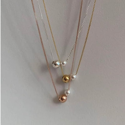 Faux 925 Sterling Necklace Silver Ball Pearl