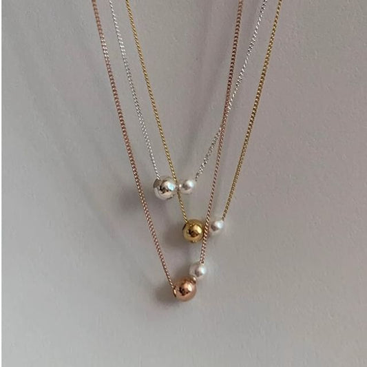 Faux 925 Sterling Necklace Silver Ball Pearl