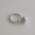 Silver Pearl Sterling Faux Ring Elastic Beaded 925