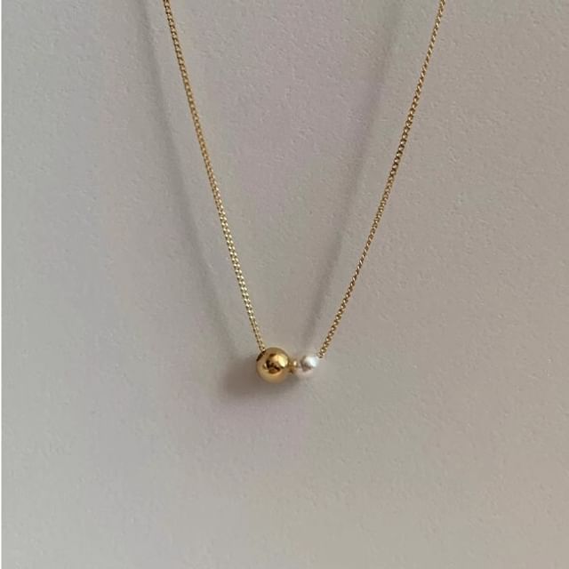 Faux 925 Sterling Necklace Silver Ball Pearl