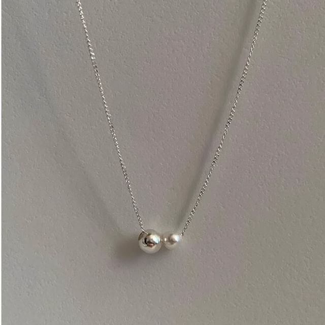 Faux 925 Sterling Necklace Silver Ball Pearl