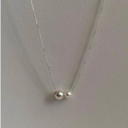 Faux 925 Sterling Necklace Silver Ball Pearl