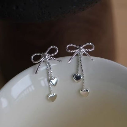 Bow Alloy Earring Dangle Heart