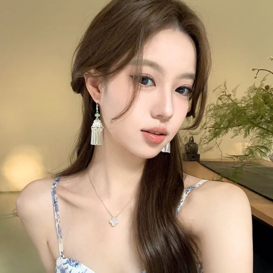 フリンジ付き合金ダングルイヤリング