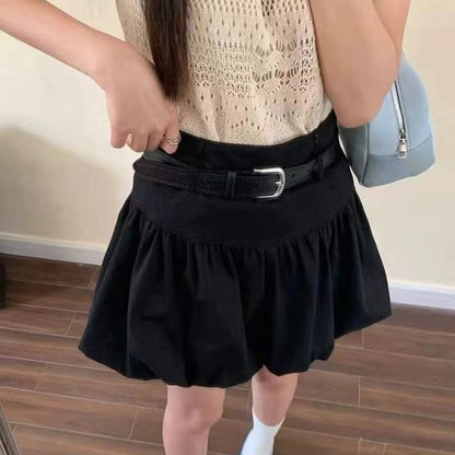 A-Linien-Mini-Set mit Ballonsaum und schlichtem hohem Gürtel: Rockhöhe