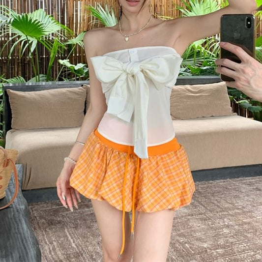Rock Taille / Einfarbig Ballon A-Linie Mini Tube Schleife Kordelzug Top Plaid