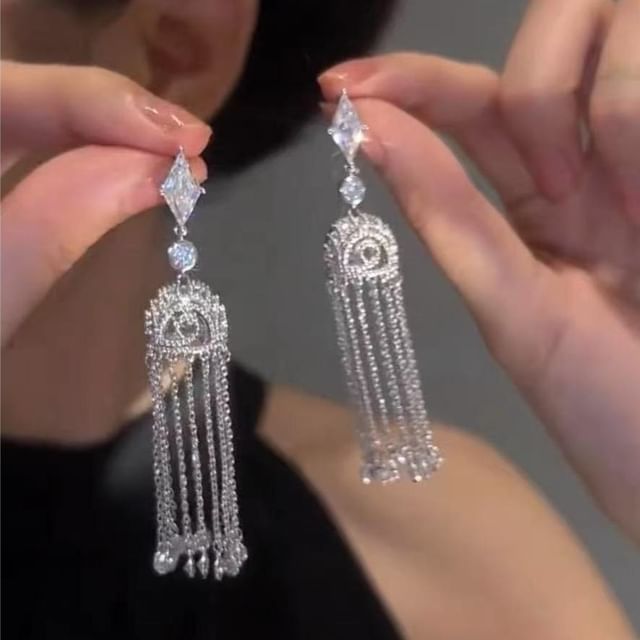 Alloy Rhinestone Fringed Earring