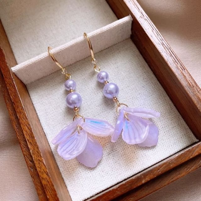 Alloy Earring Pearl Dangle Faux Petal