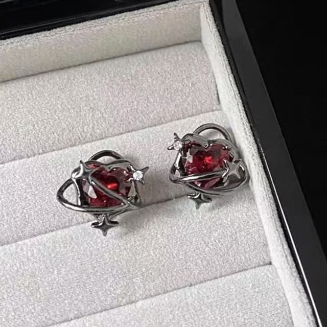 Stud Faux Cuff Heart Ear Alloy Crystal