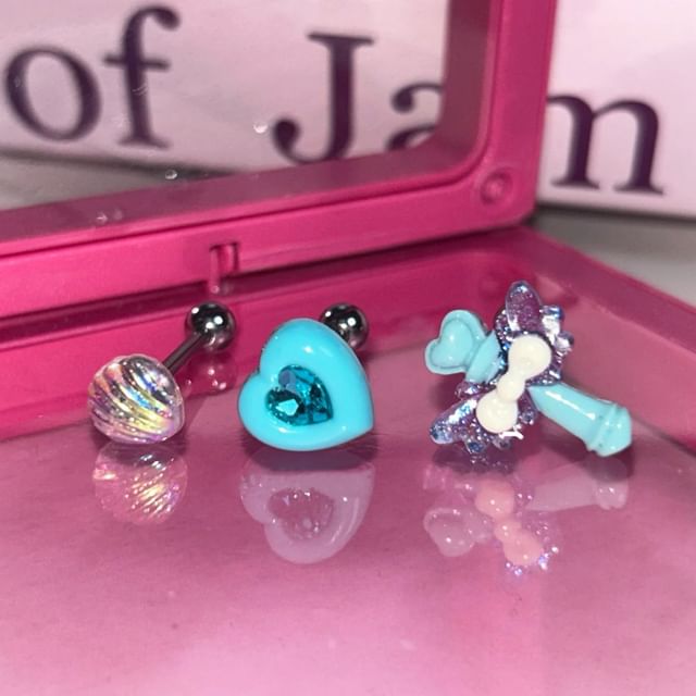 Shell, Heart and Wand Stud Earrings - Set of 3