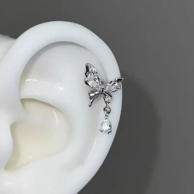 Alloy Rhinestone Earring Butterfly Drop