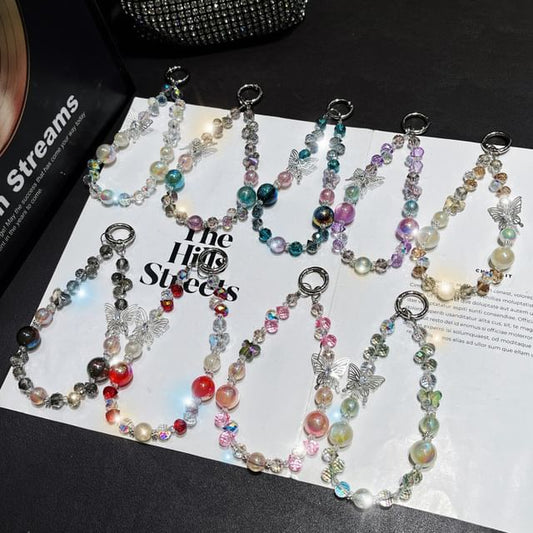 Crystal Butterfly Wrist Beaded Phone Faux Strap