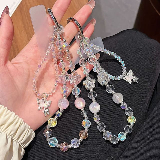 Handgelenkauflage mit Schmetterlings-Telefongurt, Lanyard mit Kristallperlen, Kunstleder