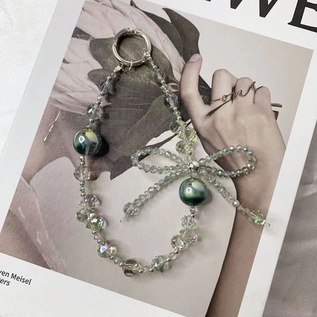 Kristall Faux Bow Perlen Telefon Strap Handgelenk