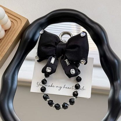 Faux Pearl Lanyard Phone with Bow Rhinestone Charm Pad