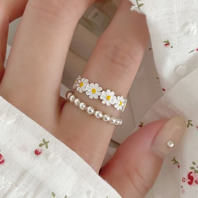 Offener Daisy Sterling Silber Emaille 925 Ring