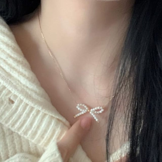 925 スターリングシルバー ビーズリボンネックレス