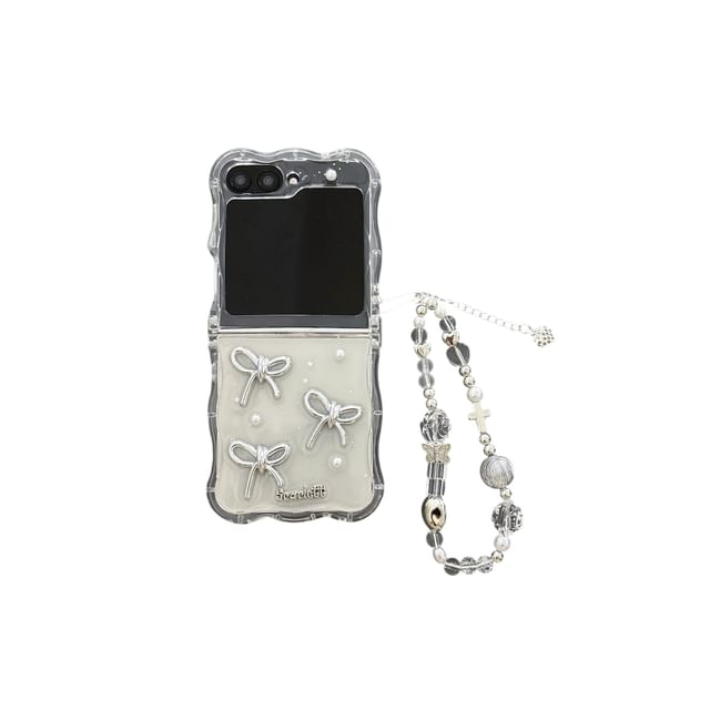 Bow Faux Pearl Transparent Phone Case and Strap Options - Compatible with Samsung
