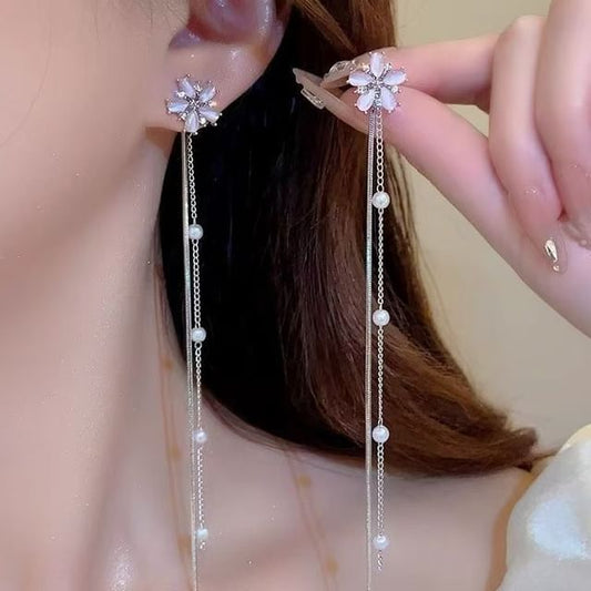 Edelstein Floral Legierung Ohrring Perle Threader Faux