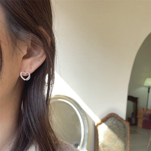 Silver Leverback Sterling Heart Stud Ear