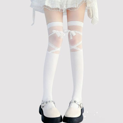 Overknee-Socken mit Schleife