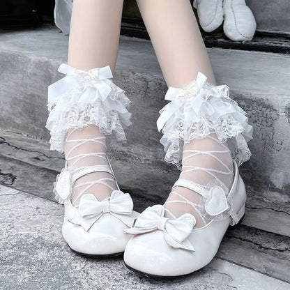 Sheer Lace Trim Socks Bow