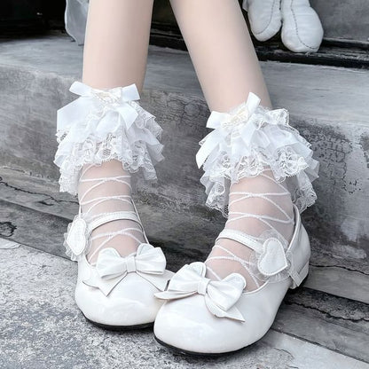 Sheer Lace Trim Socks Bow