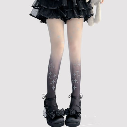 Transparente Strumpfhose mit Farbverlauf und Stern-Print