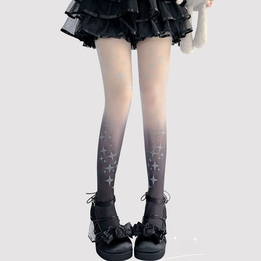 Print Gradient Sheer Tights Star