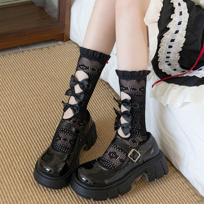 Trim Socks Frill Lace Bow Cutout