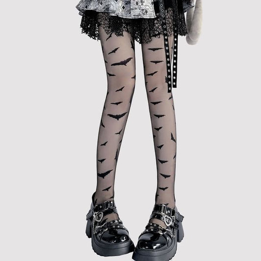 Bat Print Tights Sheer