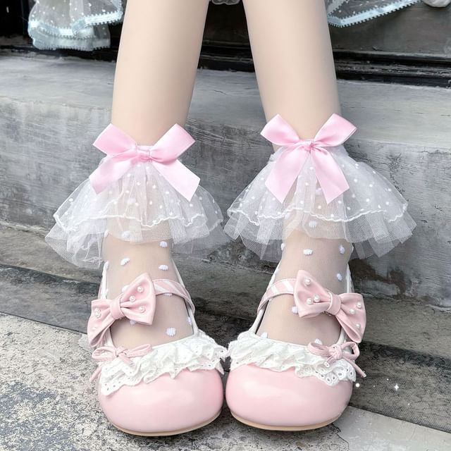 Mesh Socks Ruffle Dotted