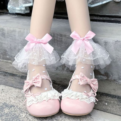 Mesh Socks Ruffle Dotted