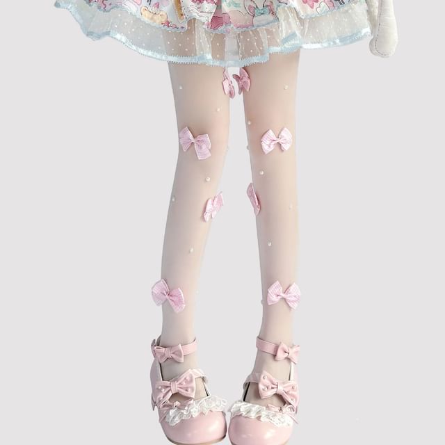 Transparente Strumpfhose mit Schleife