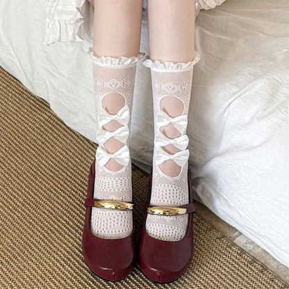 Trim Socks Frill Lace Bow Cutout