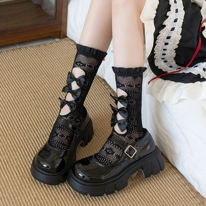 Trim Socks Frill Lace Bow Cutout