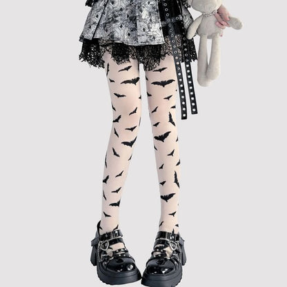 Transparente Strumpfhose mit Fledermaus-Print