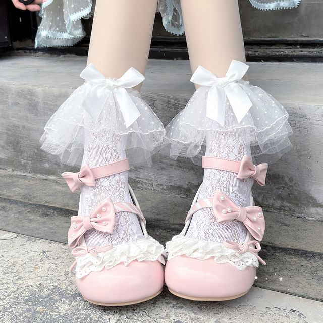 Mesh Socks Ruffle Dotted