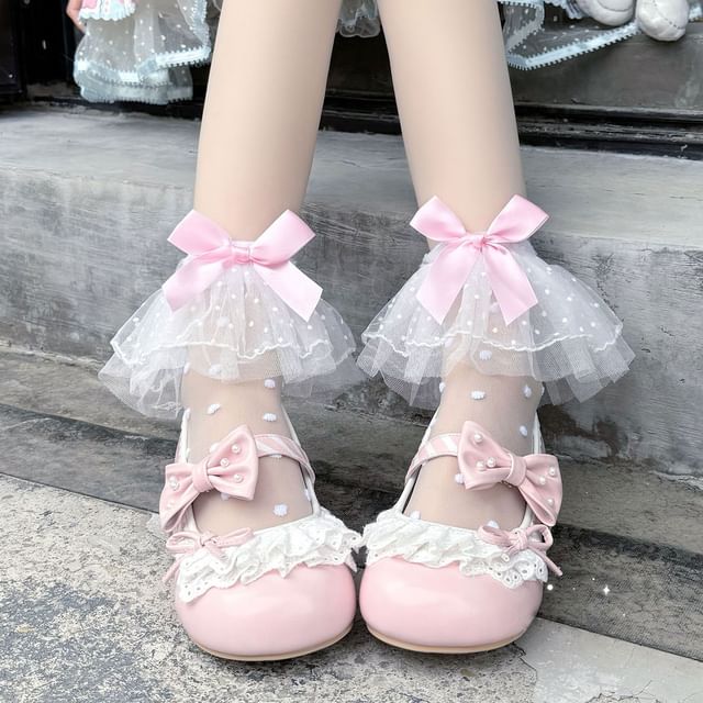 Mesh Socks Ruffle Dotted