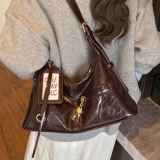 Zip Patent Leather Shoulder Bag