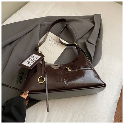 Zip Patent Leather Shoulder Bag