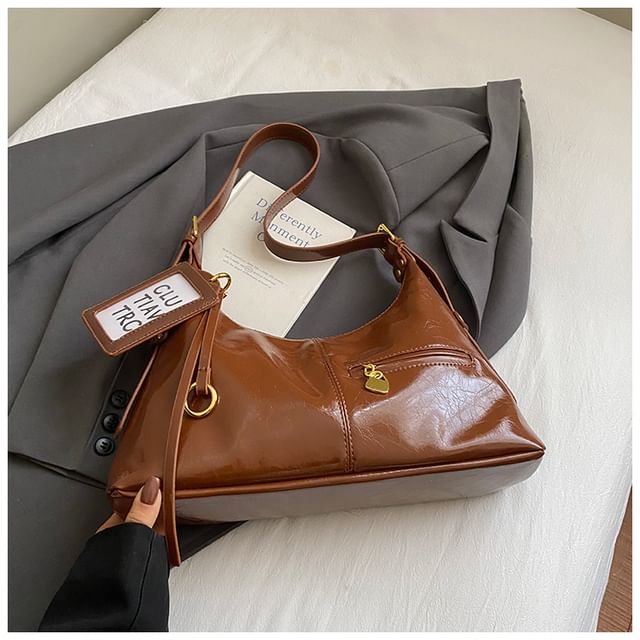Zip Patent Leather Shoulder Bag